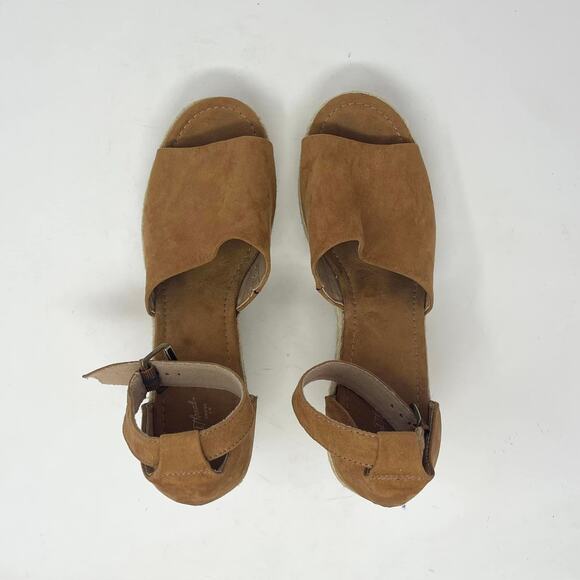 Universal Thread Cognac Brown Faux Suede Espadrille Wedge Sandals - Picture 7 of 8